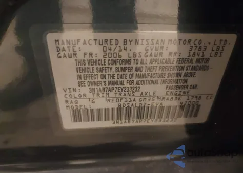 2014 Nissan Sentra Sv z USA, uszkodzony, nr VIN 3N1AB7AP7EY233232